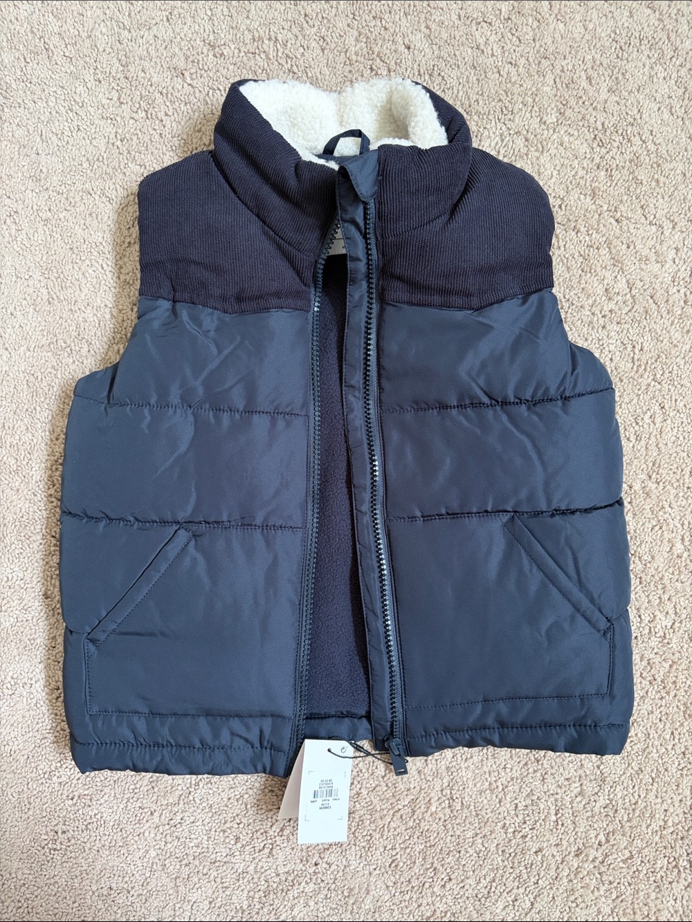 Primark Navy Blue Puffer Vest with Sherpa Lining